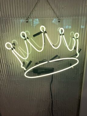 White Neon Crown Sign Wall Decor